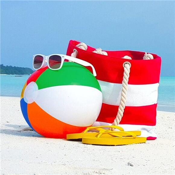 12" Rainbow Colored Party Pack Inflatable Beach Balls - Beach Pool Party Toys - Picture 2 of 6